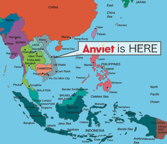 Anviet có vị trí thuận tiện gần Sân bay Quốc tế Đà Nẵng và Cảng Đà Nẵng để vận chuyển và phân phối sản phẩm.